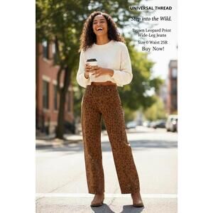 Universal Thread Brown Leopard Print Wide-Leg Jeans
